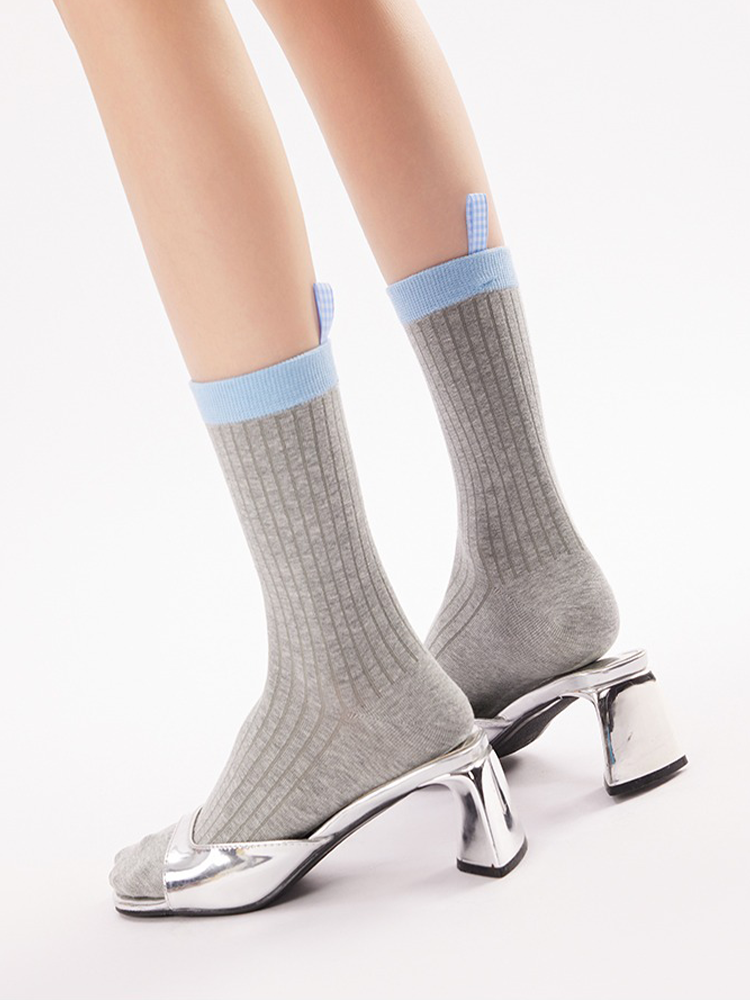 Contrast Label Cotton Crew Socks