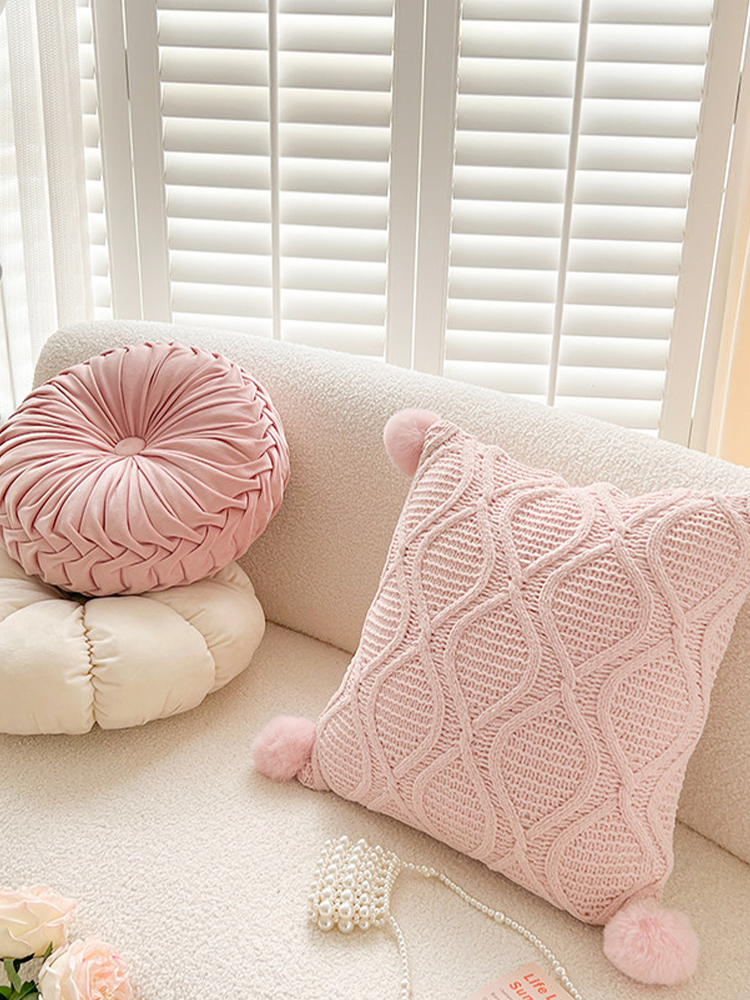 Chenille Pom Pom Decorative Pillow Cute Accent for Home