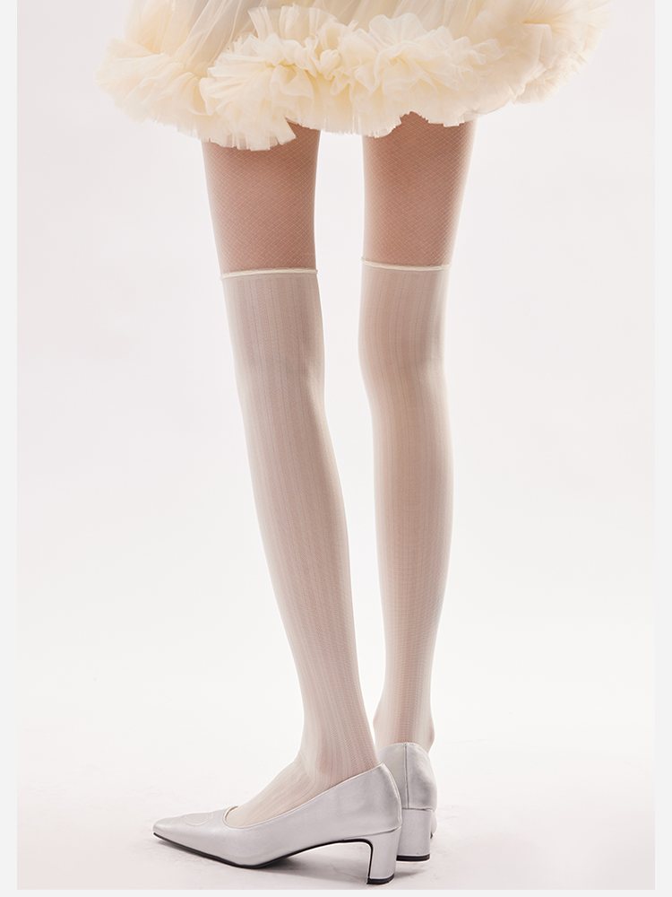 White Hollow-Out Tights