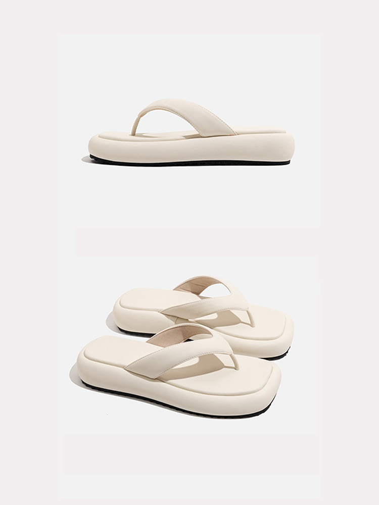 Genuine Leather Platform Flip-Flops – Summer Beach Slides