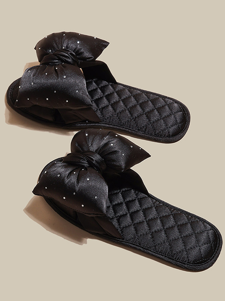 Cute Satin Bow House Slippers Soft Sole Non Slip Indoor