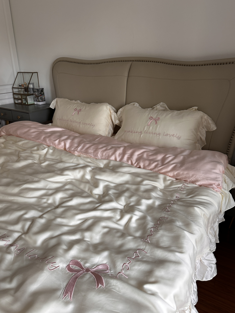 Sweet Bow Lace TENCEL™ Lyocell Bedding Set Flat Sheet