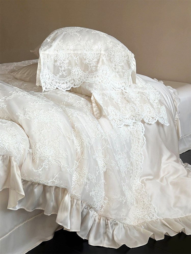 Light Luxury Lace Cotton Bedding Set Long Staple High Thread Flat Sheet