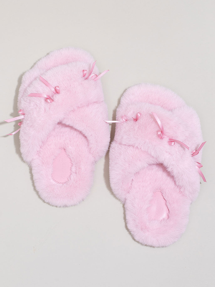 Winter Sweet Bow Cotton House Slippers