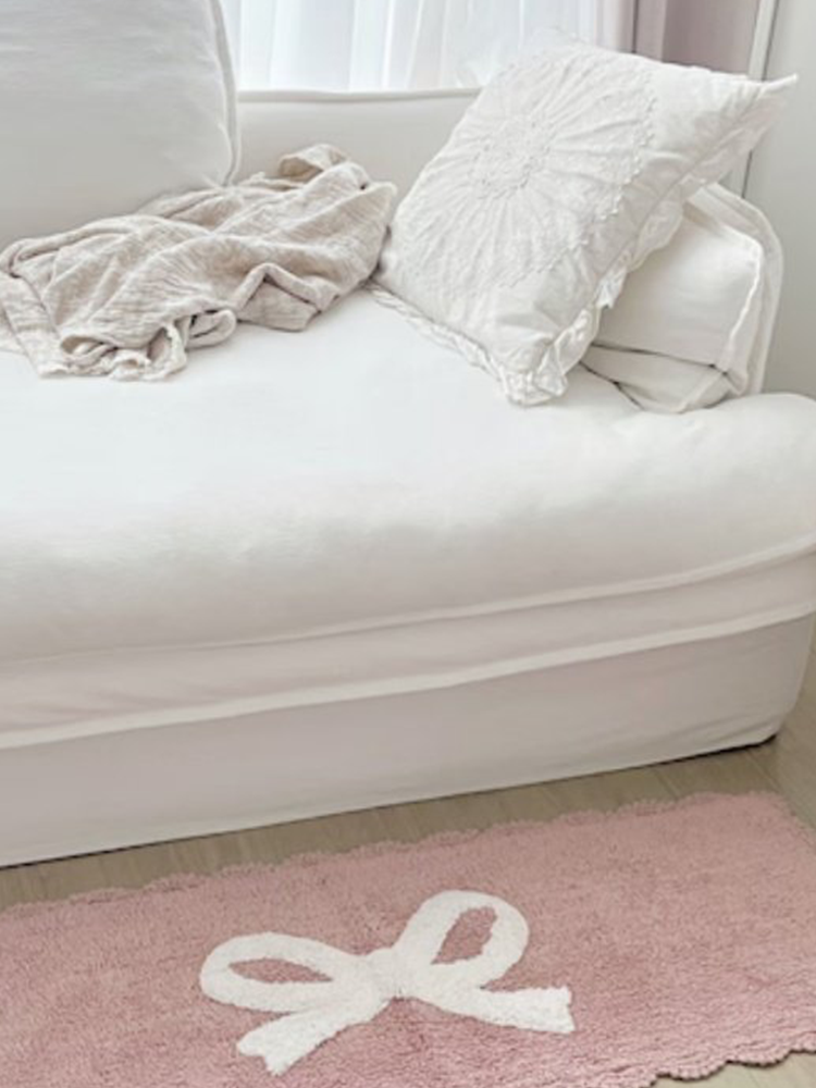 Cute Pink Bow Non Slip Rug for Living Room Bedroom
