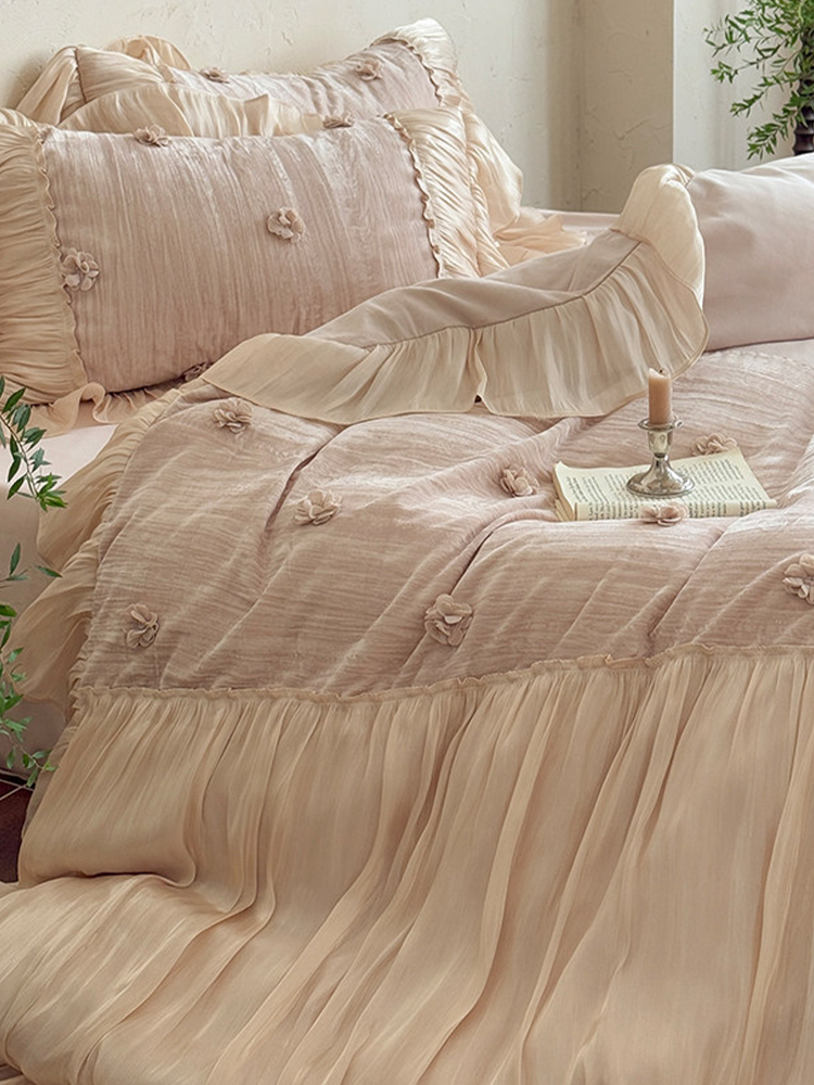 French Romantic Cotton Flannel Long Staple Cotton Bedding Set Jacquard Thick Flat Sheet