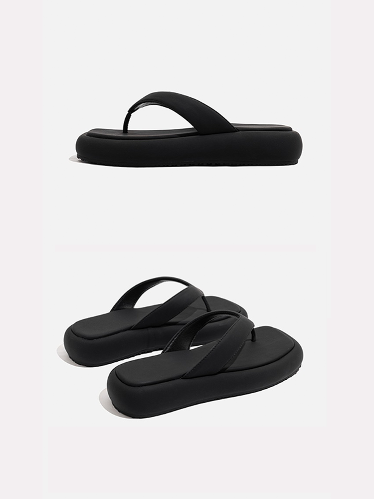 Genuine Leather Platform Flip-Flops – Summer Beach Slides