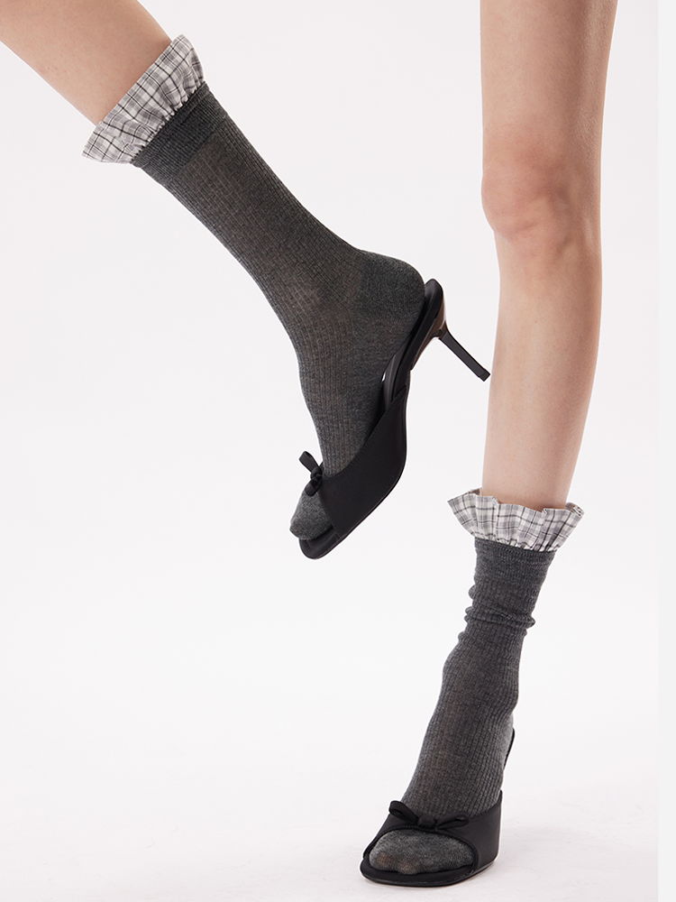 Plaid Lace Ballet Socks