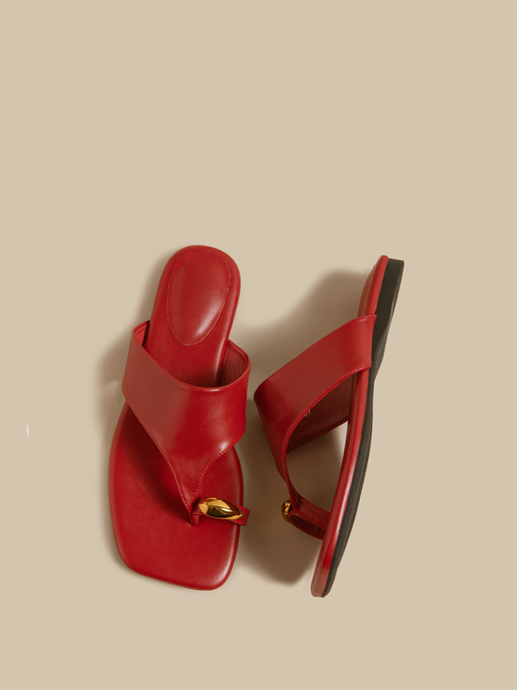 Lambskin Square Toe Toe-Loop Sandals