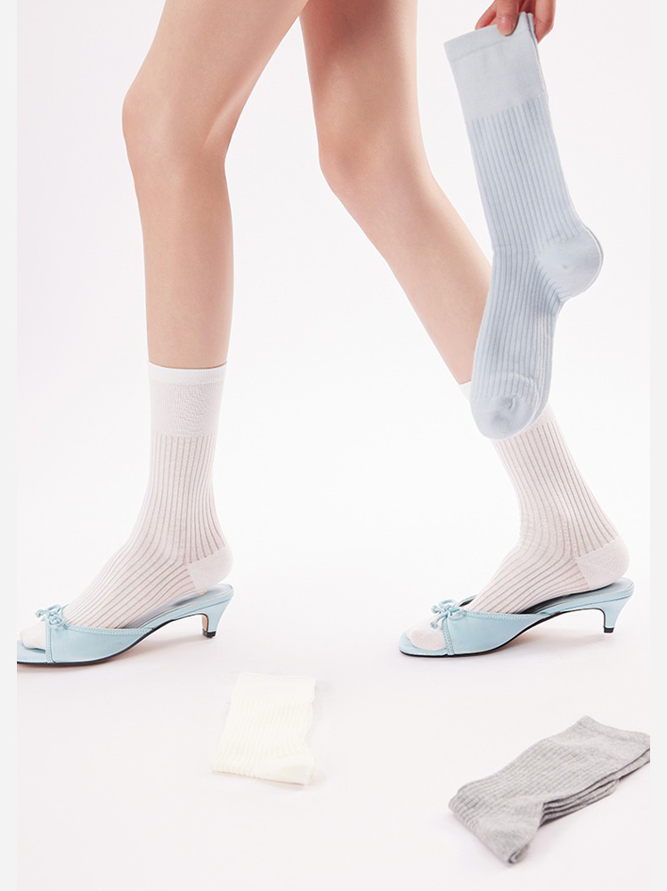 Mesh Ribbed Crew Socks