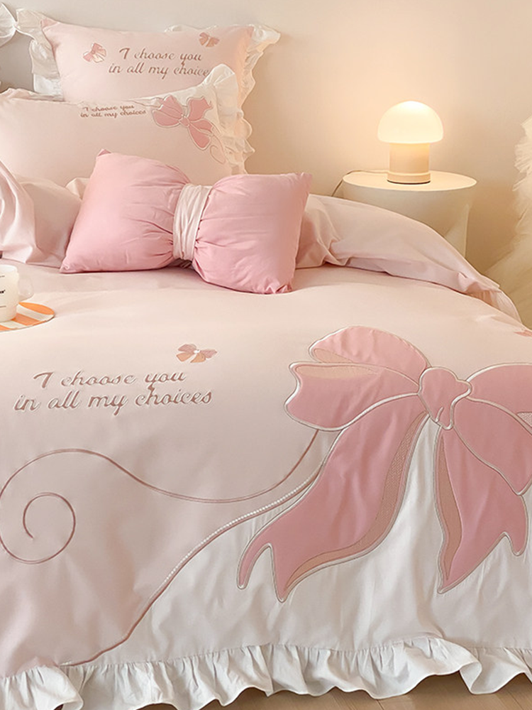 Sweet Princess Bedding Set Cotton Flannel Washed Cotton Fitted Sheet