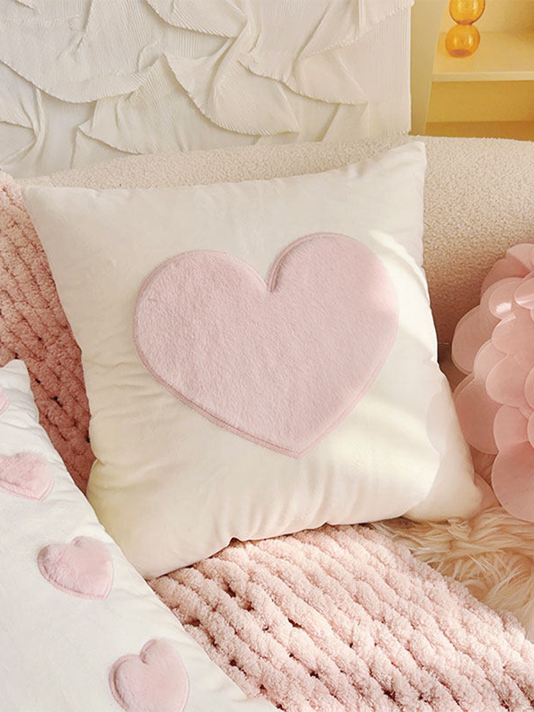 French Pink Velvet Decorative Pillow Cute Accent Cushion