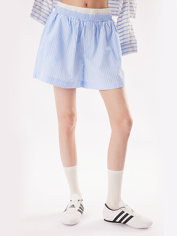 Blue Dual-Waistband Quick-Dry Summer Shorts for Women