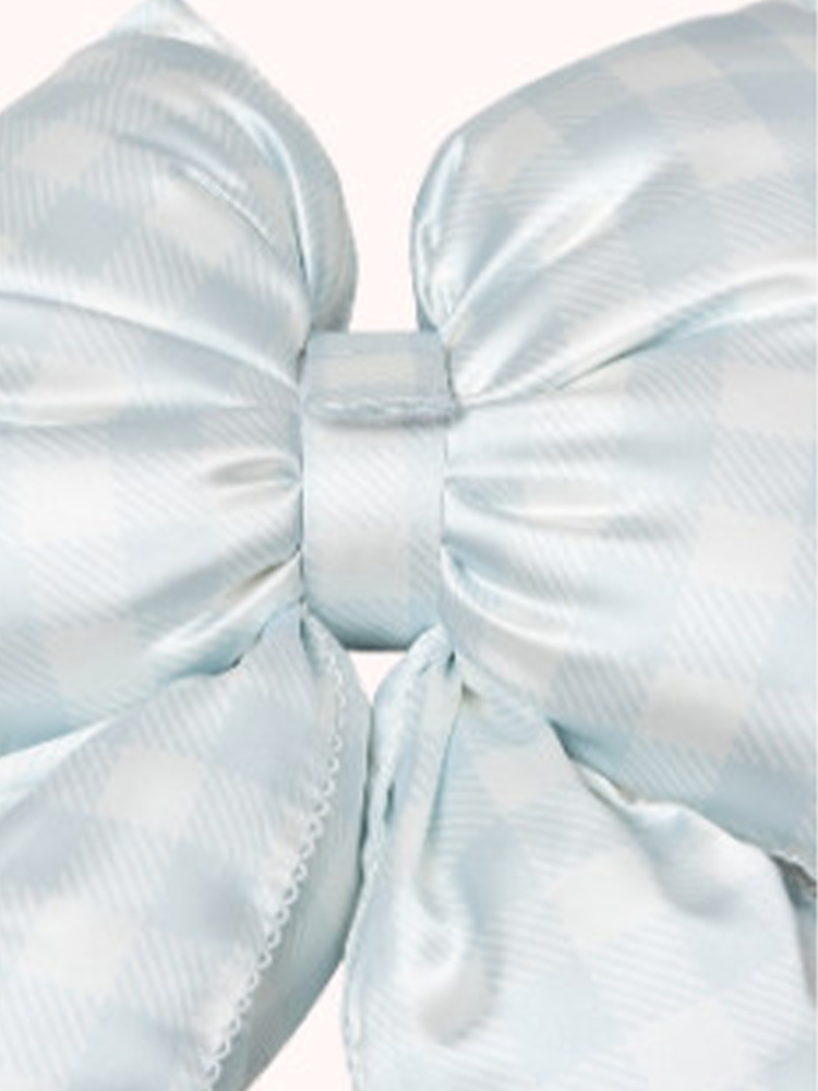 Original Ballet Blue White Check Bow Satin Throw Pillow