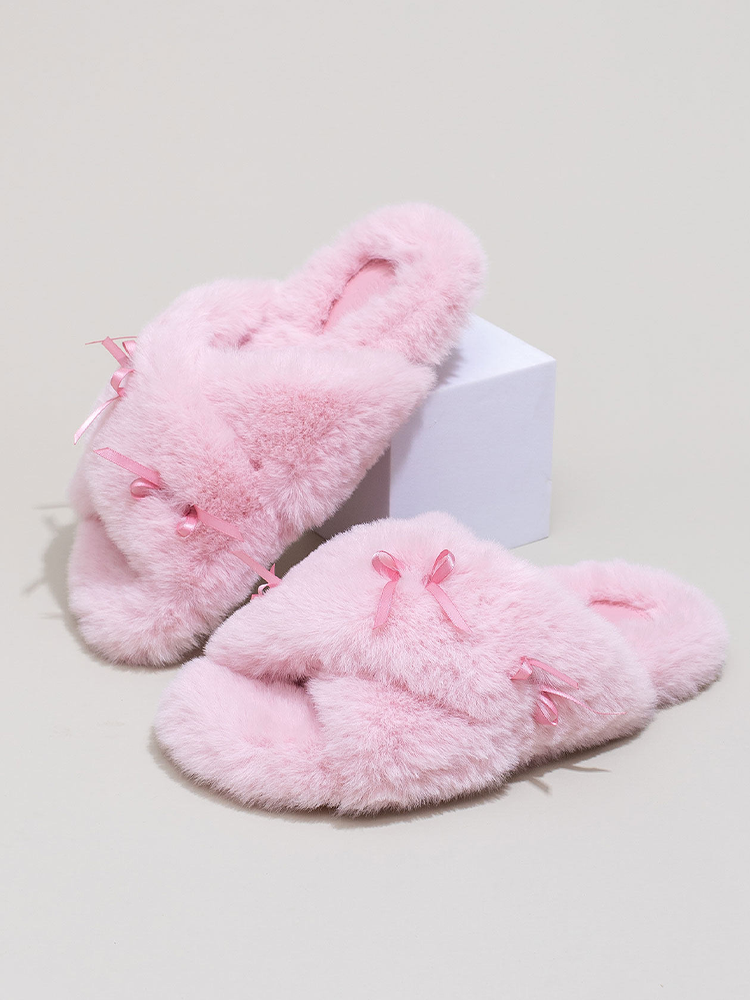 Winter Sweet Bow Cotton House Slippers