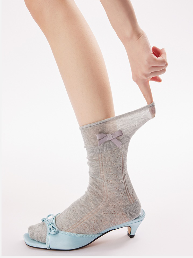 Lace Floral Bow Bubble Crew Socks