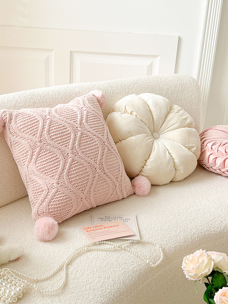 Chenille Pom Pom Decorative Pillow Cute Accent for Home