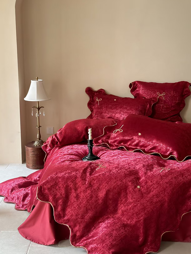 French Romantic Jacquard Embroidered Long Staple Cotton Bedding Set Flat Sheet