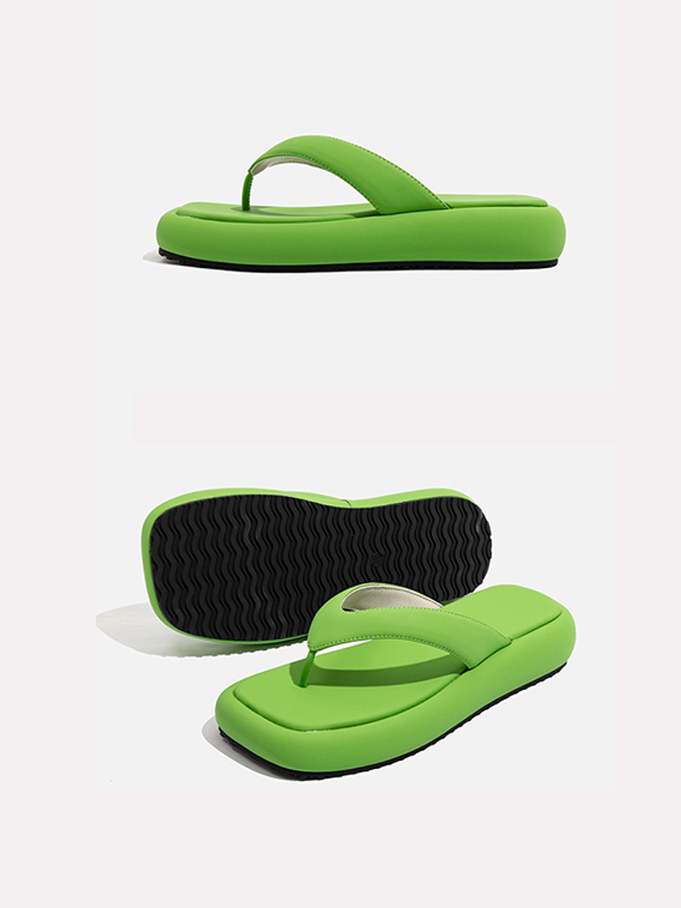 Genuine Leather Platform Flip-Flops – Summer Beach Slides