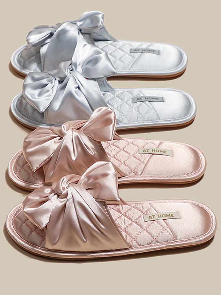 Luxury Bow House Slippers Soft Sole Non Slip Odor Resistant Quiet