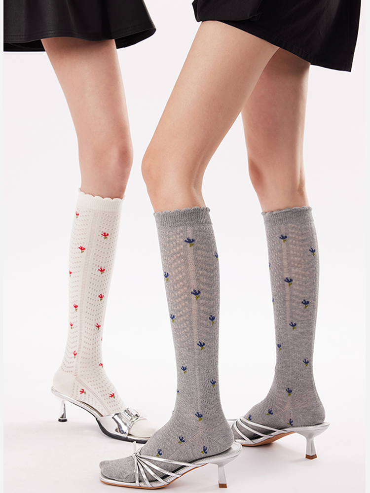 Lace Knit Floral Crew Socks – Soft & Vintage Sweet Style