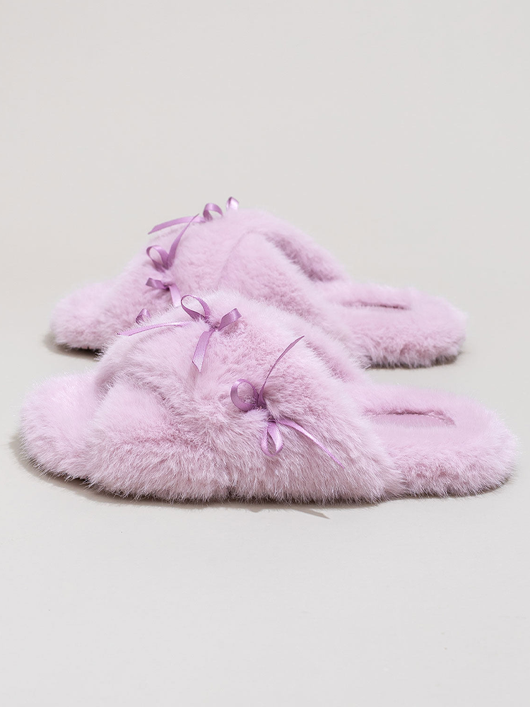 Winter Sweet Bow Cotton House Slippers
