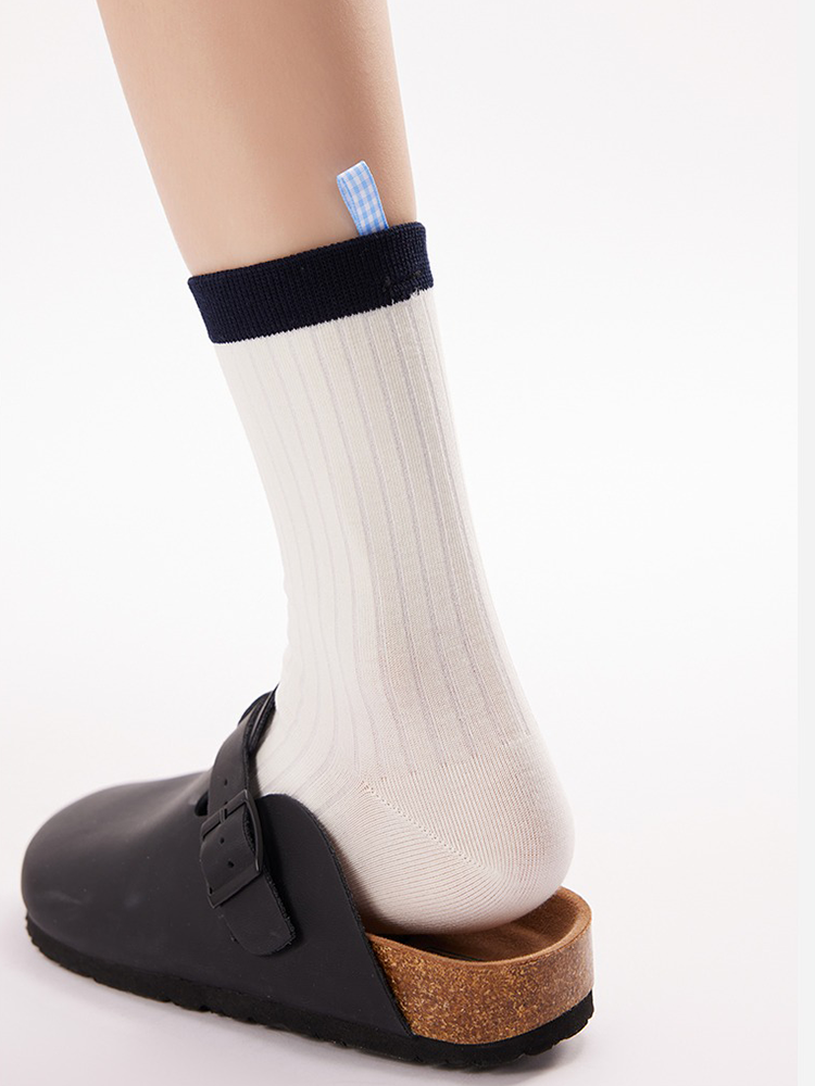 Contrast Label Cotton Crew Socks