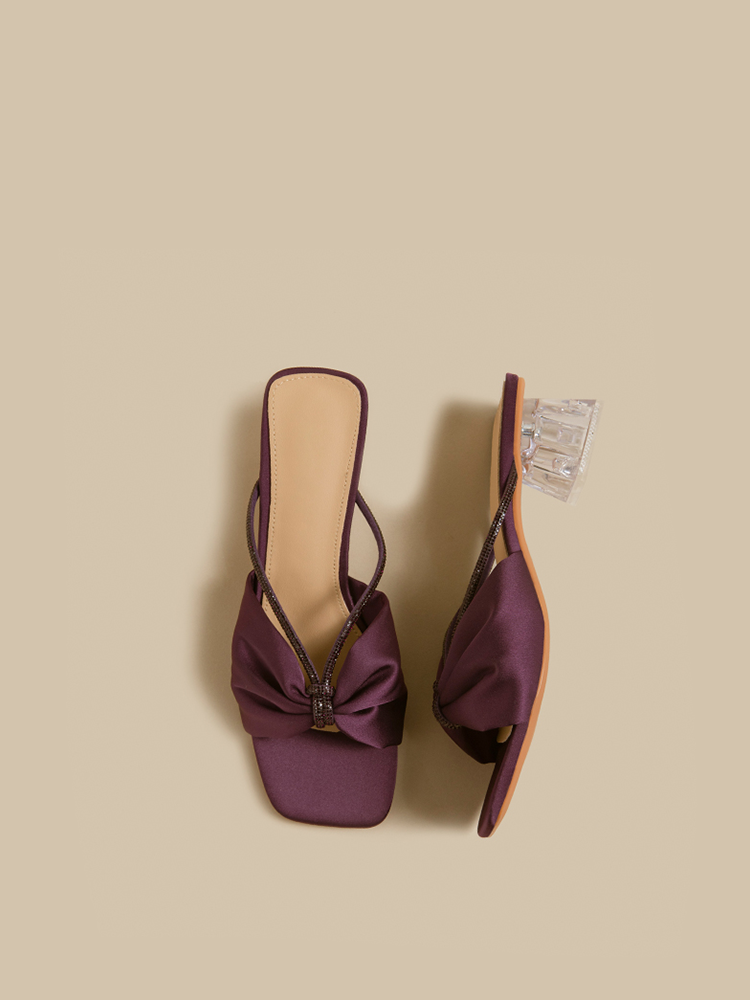 Square Toe Crystal Heel Mule Sandals