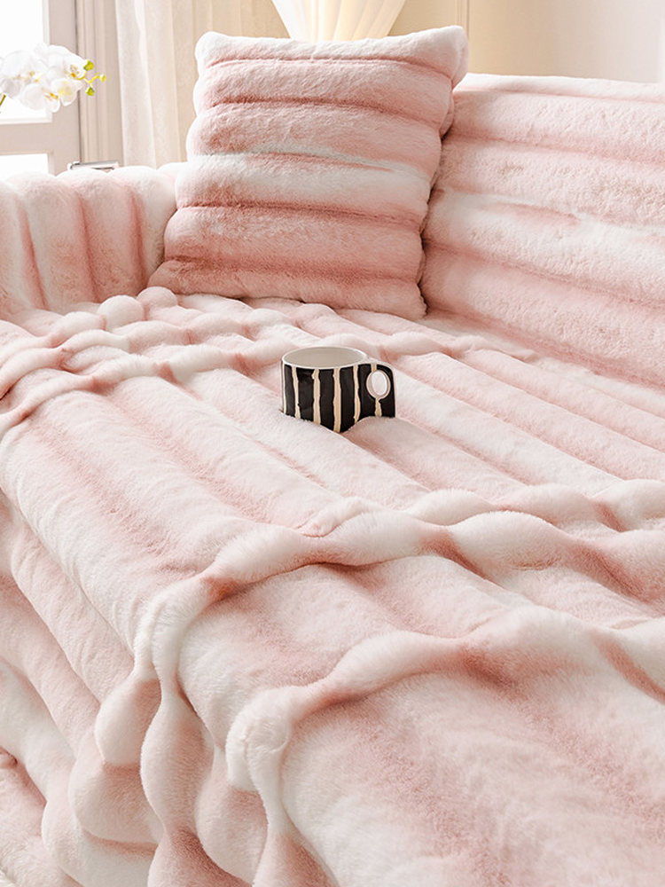 Winter Thickened Faux Rabbit Fur Sofa Cover Non Slip Non Shedding