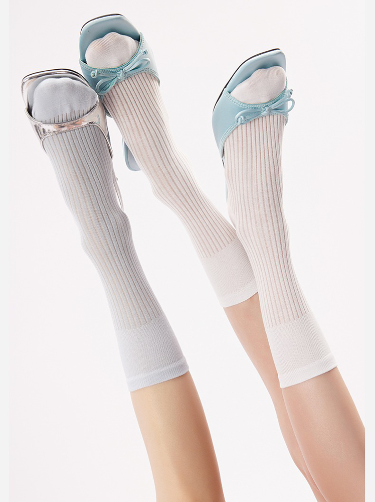 Mesh Ribbed Crew Socks