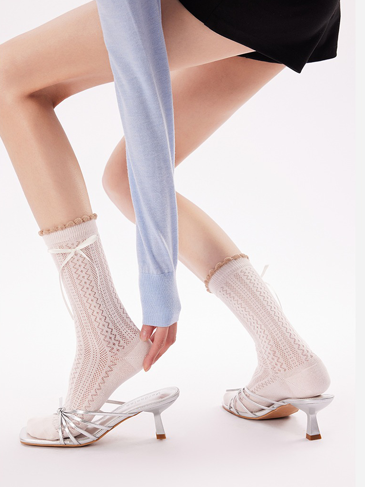 Mesh Balletcore Mid-Calf Socks with Contrast Bow