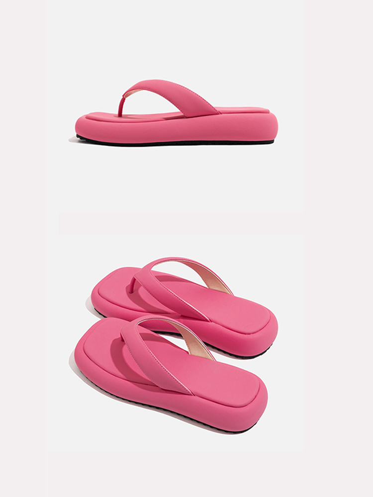 Genuine Leather Platform Flip-Flops – Summer Beach Slides