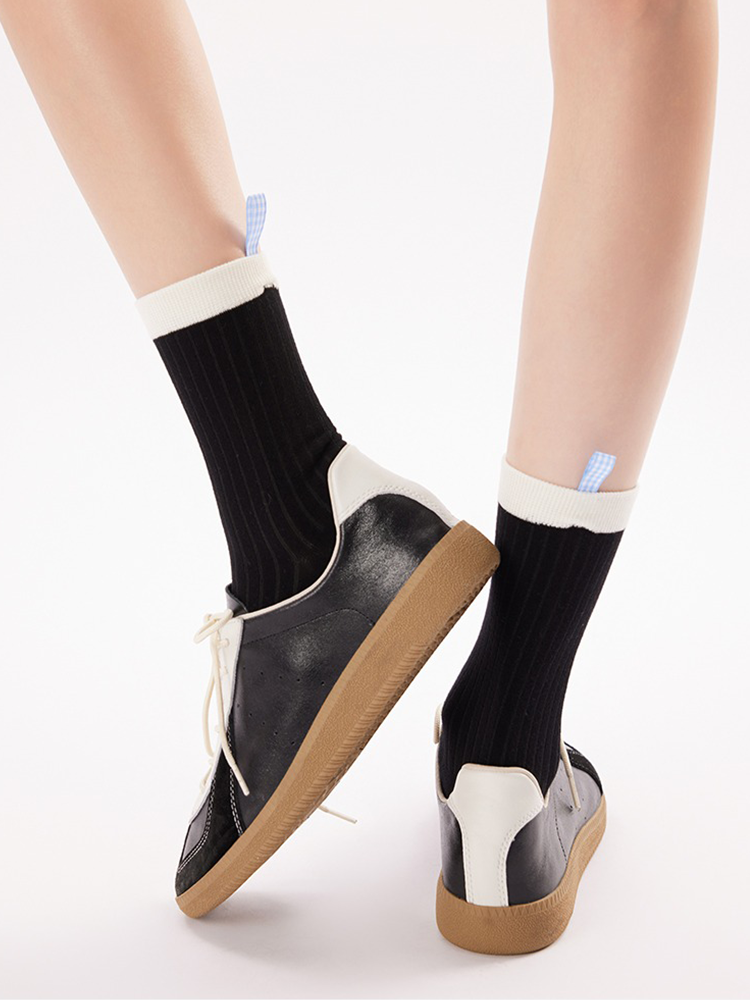 Contrast Label Cotton Crew Socks