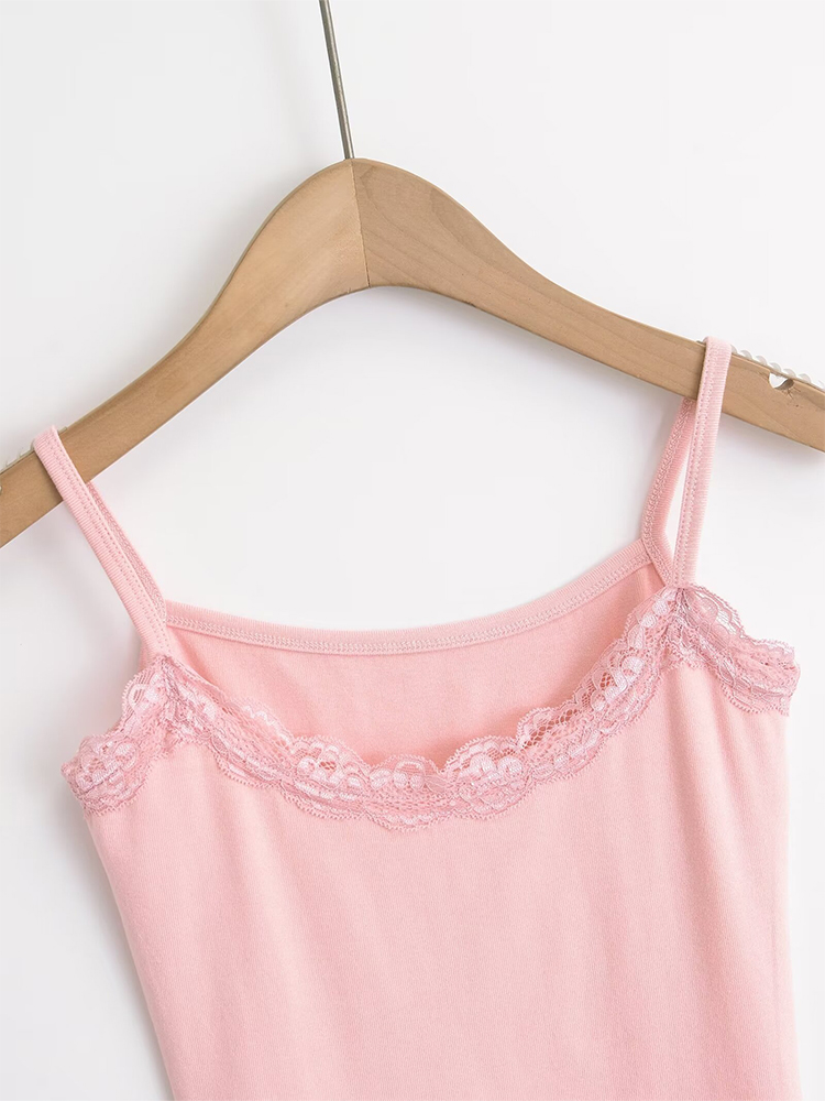 Lace Trim Ruched Cami Top & Rhinestone Hem Pants Set