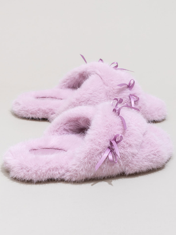 Winter Sweet Bow Cotton House Slippers