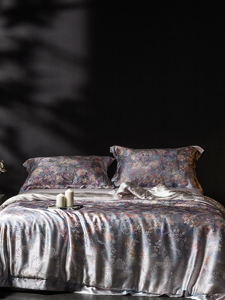 Luxury Jacquard Bedding Set Mulberry Silk Tencel Cotton Blend Flat Sheet