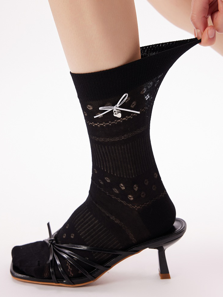 Bow Ballet Stack Knit Crew Socks