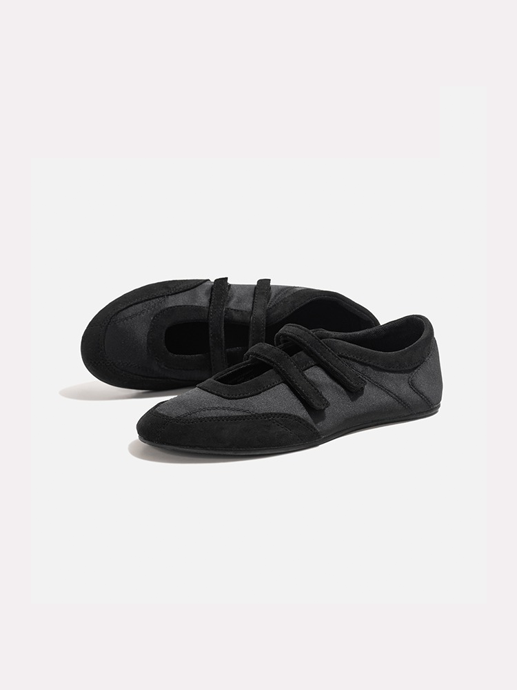 Black Hidden Wedge Double-Strap Ballet Flats