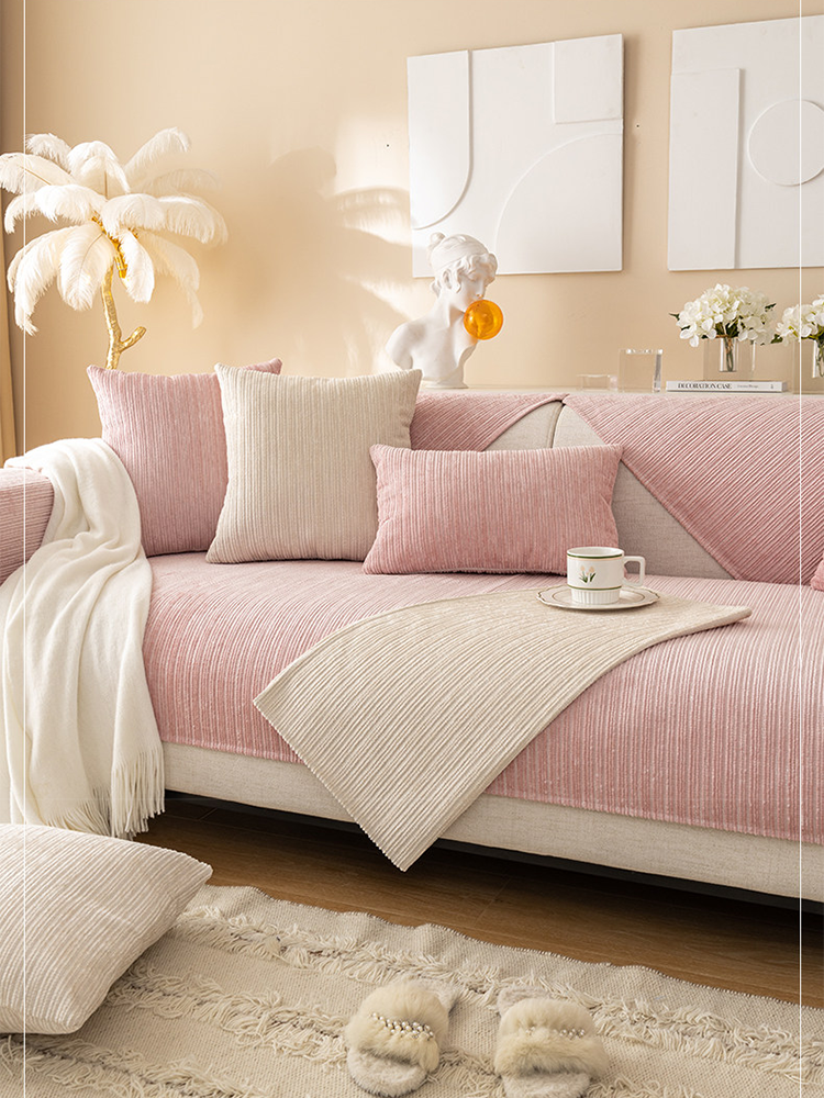 Solid Color Luxury Chenille Sofa Cover Non Slip