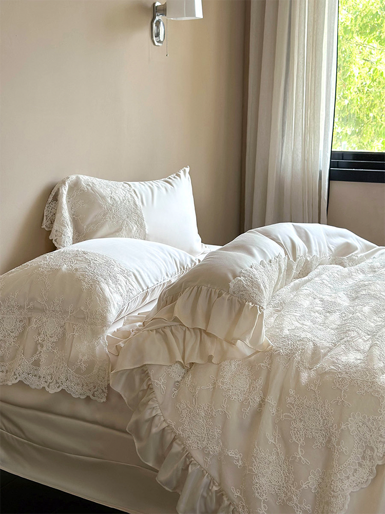 Light Luxury Lace Cotton Bedding Set Long Staple High Thread Flat Sheet