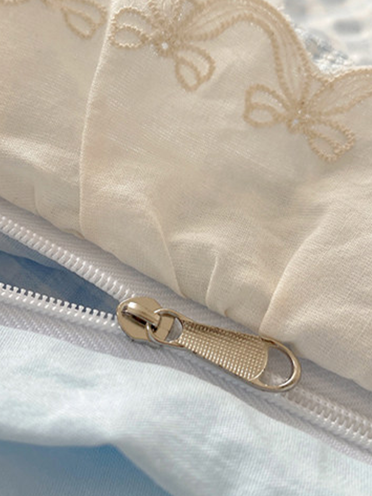 Ultra Soft Washed Cotton-Like Bedding Set Princess Lace Fitted Sheet