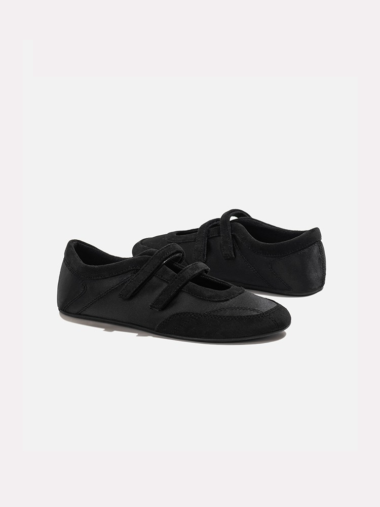 Black Hidden Wedge Double-Strap Ballet Flats