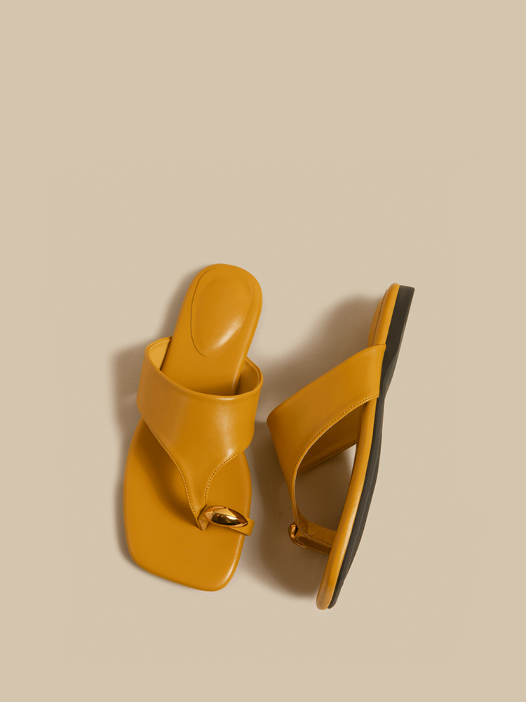 Lambskin Square Toe Toe-Loop Sandals