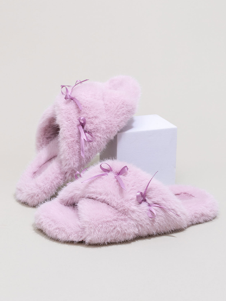 Winter Sweet Bow Cotton House Slippers