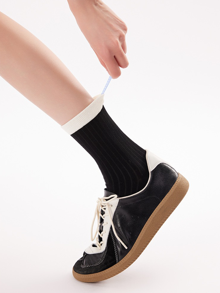 Contrast Label Cotton Crew Socks