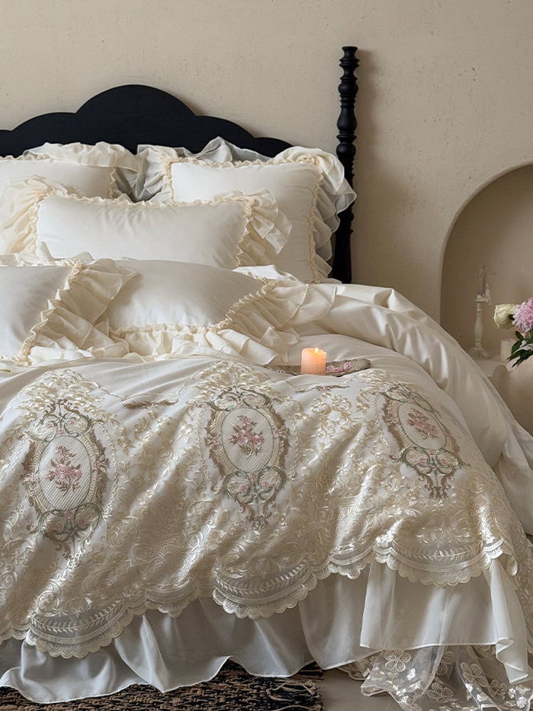 French Vintage Luxury Bedding Set Long Staple Cotton Flat Sheet