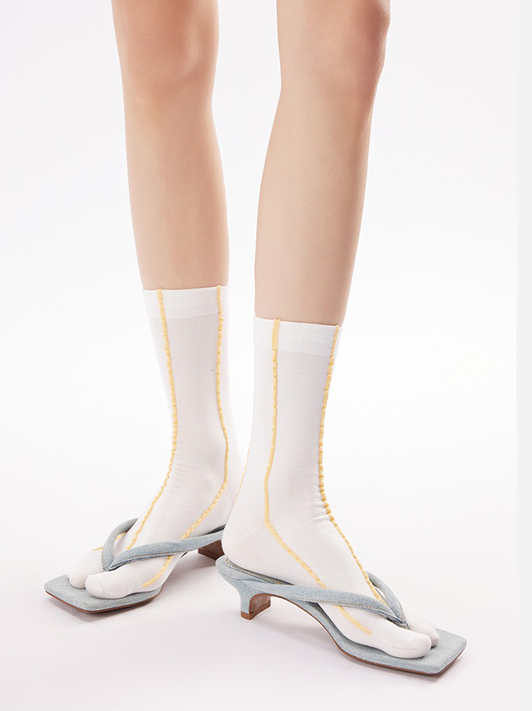 Tabi Striped Split Toe Stack Crew Socks