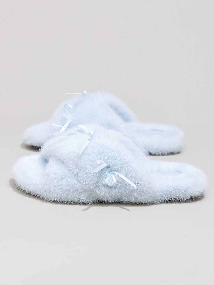 Winter Sweet Bow Cotton House Slippers
