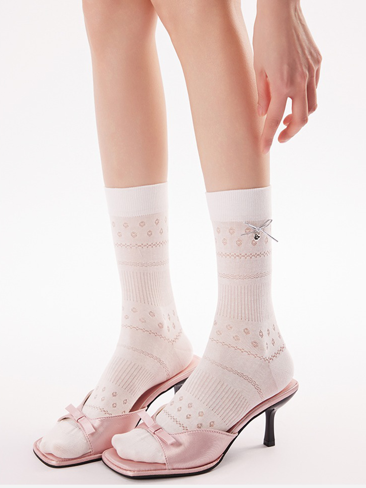 Bow Ballet Stack Knit Crew Socks