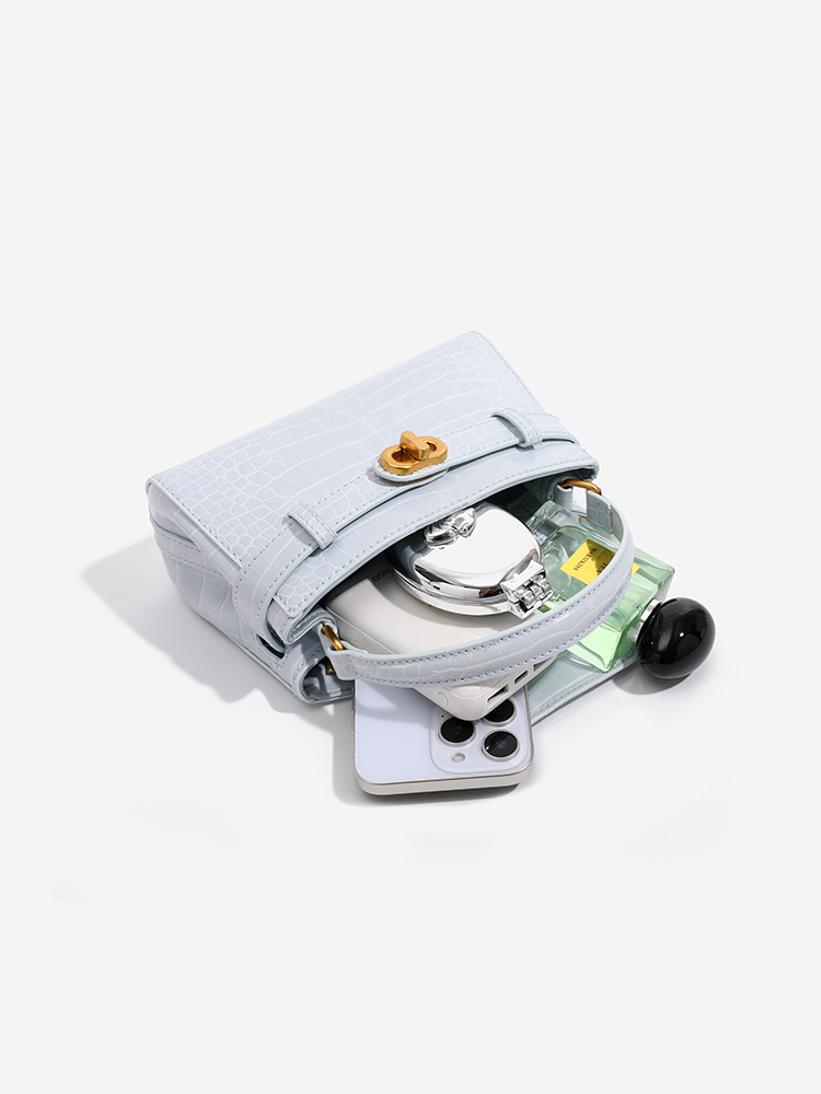 Crocodile Print Leather Kelly Bag